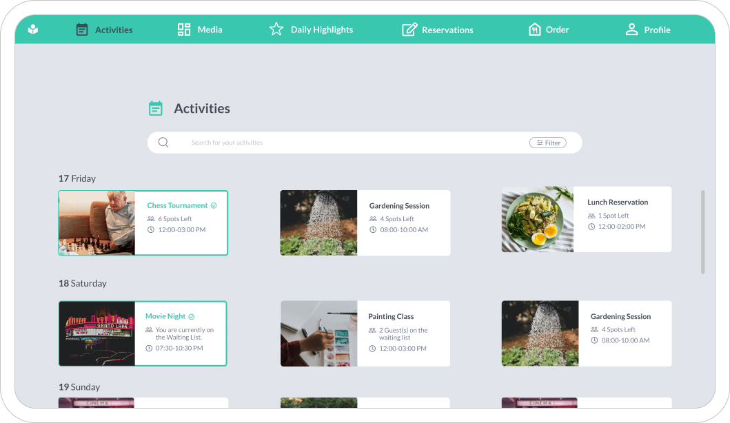 Easily implement a recreational activity calendar.